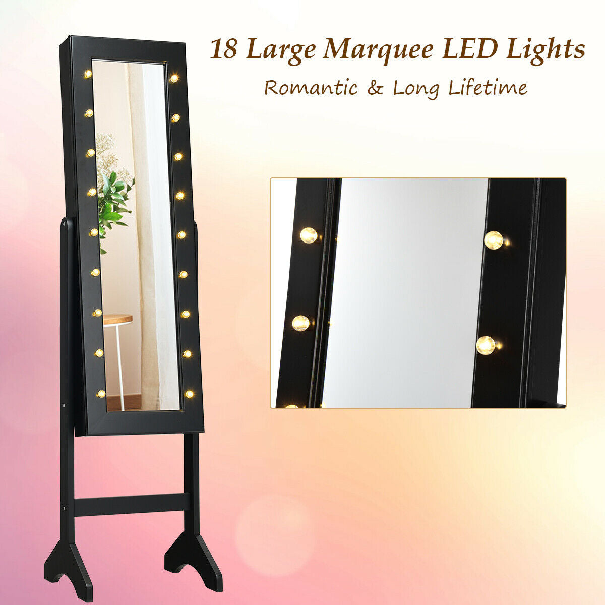 Mirrored Jewelry Cabinet Armoire Organizer w/ LED lights