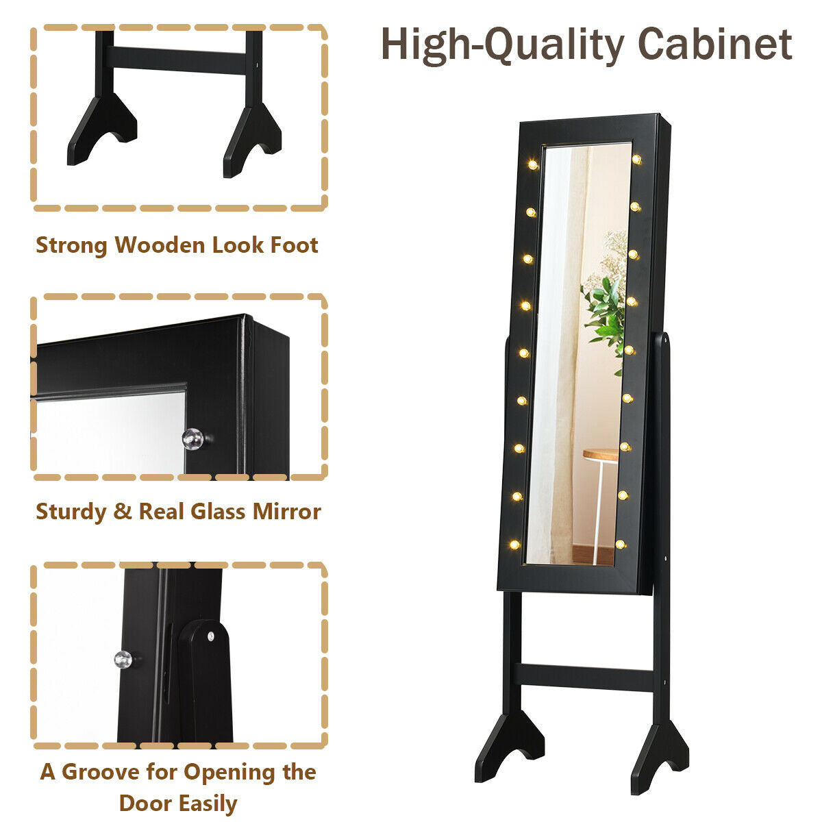 Mirrored Jewelry Cabinet Armoire Organizer w/ LED lights
