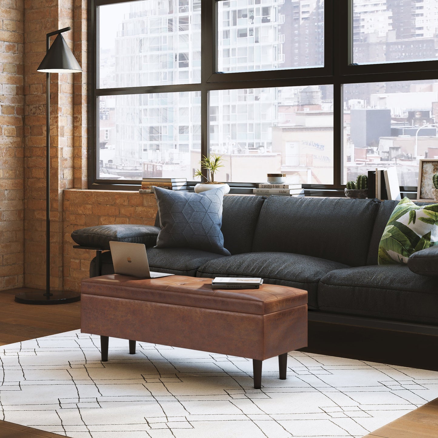 Shay 48 Inch Wide Mid-Century Rectangular Storage Ottoman