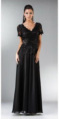 CLEARANCE - Cinderella Divine 1452 - Floor Length Black Dress Lace Top V-Neck (Size 2XL)
