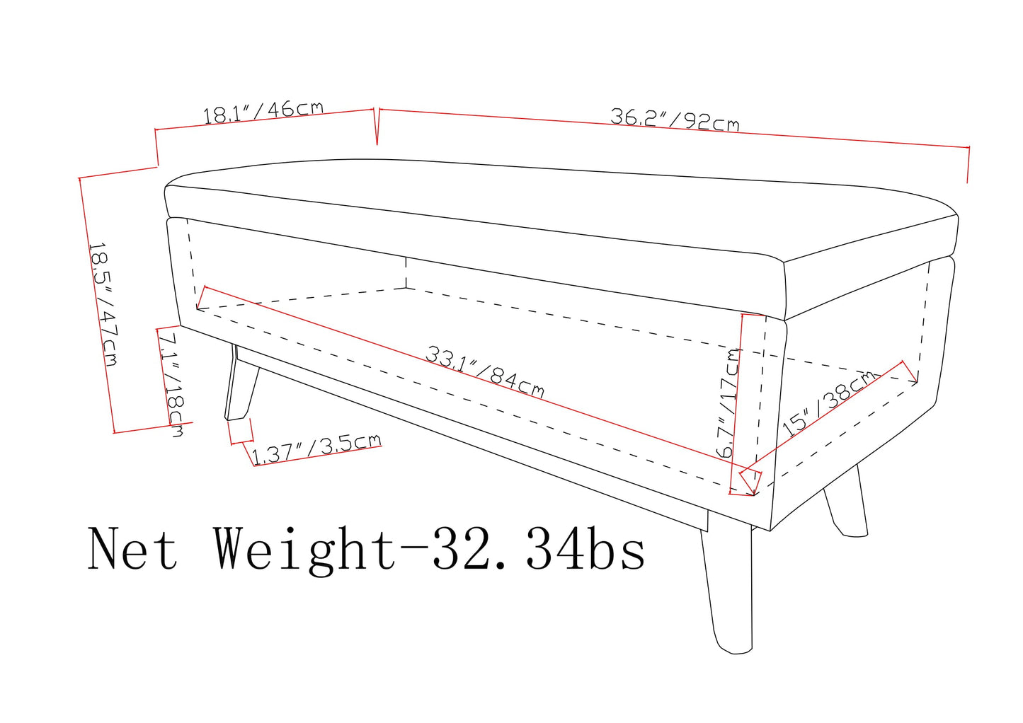 Owen 36 Inch Wide Small Rectangular Storage Ottoman