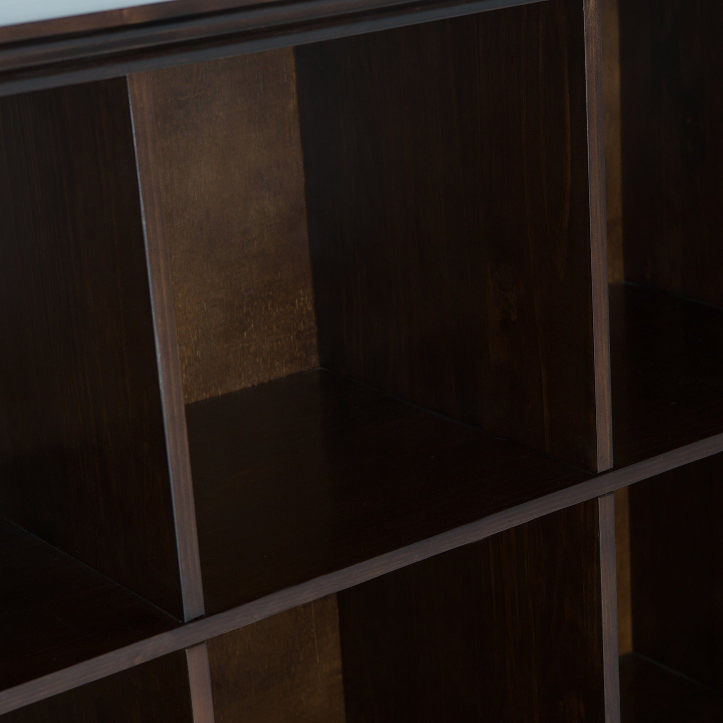 Acadian 57 Inch Wide Solid Wood 8 Cube Storage Sofa Table in Brunette