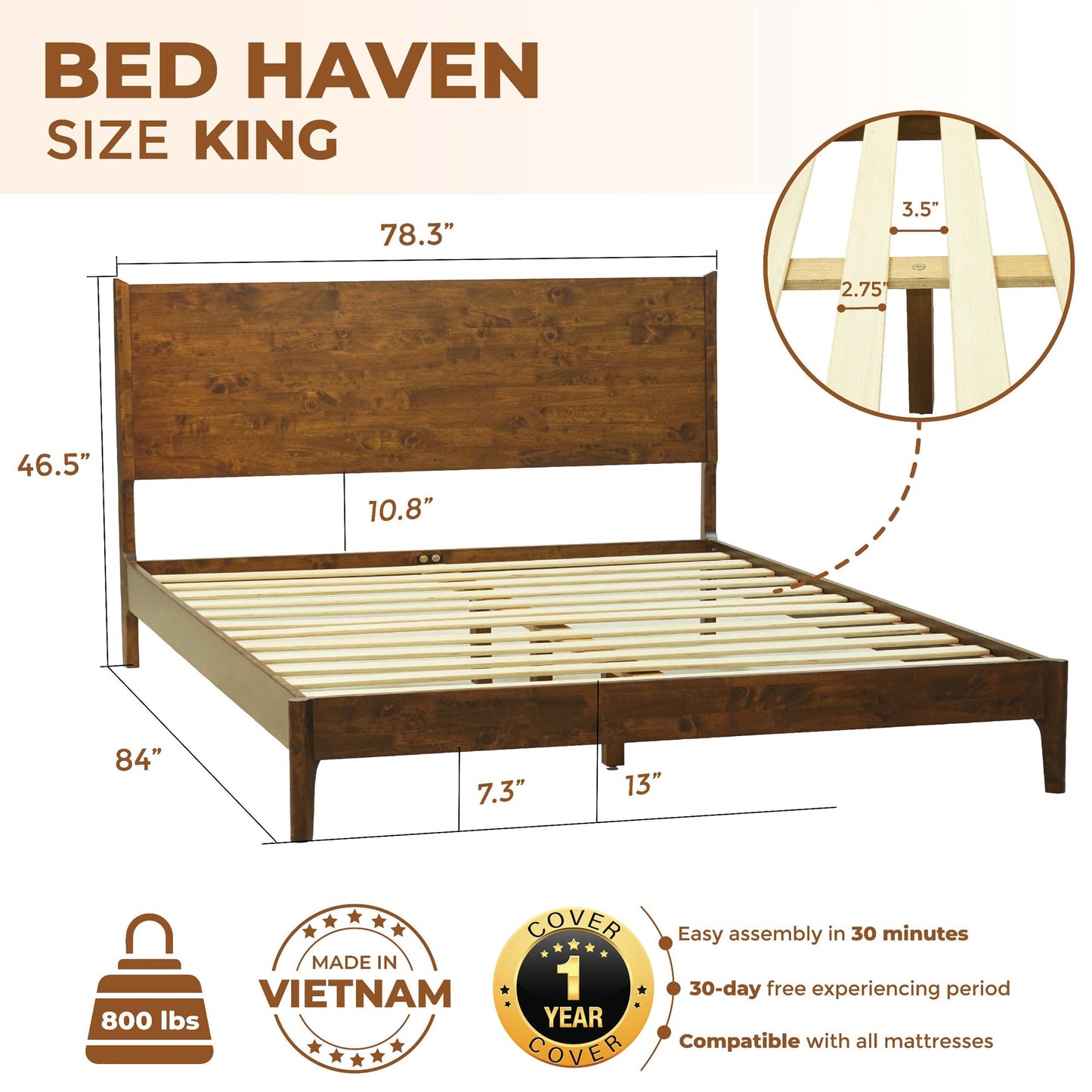 Haven Solid Wood Bed Frame