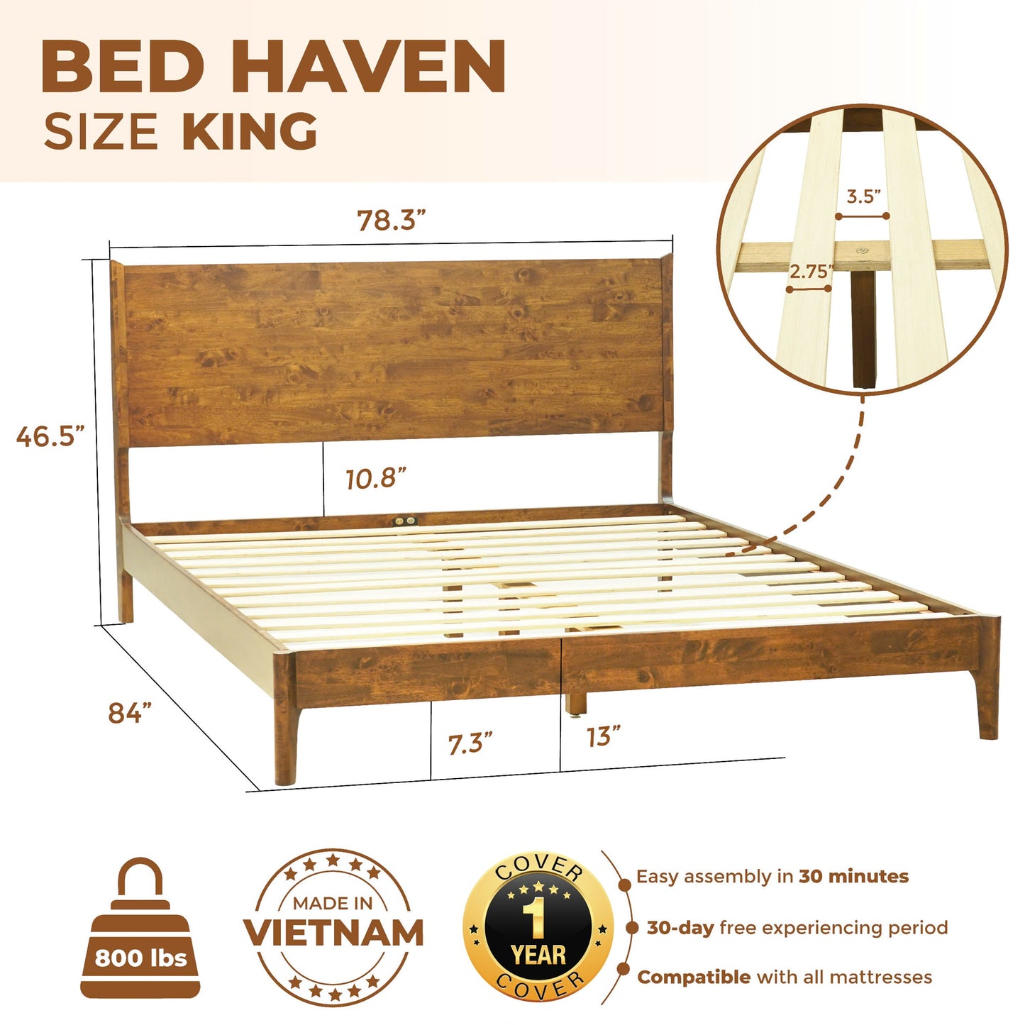 Haven Solid Wood Bed Frame