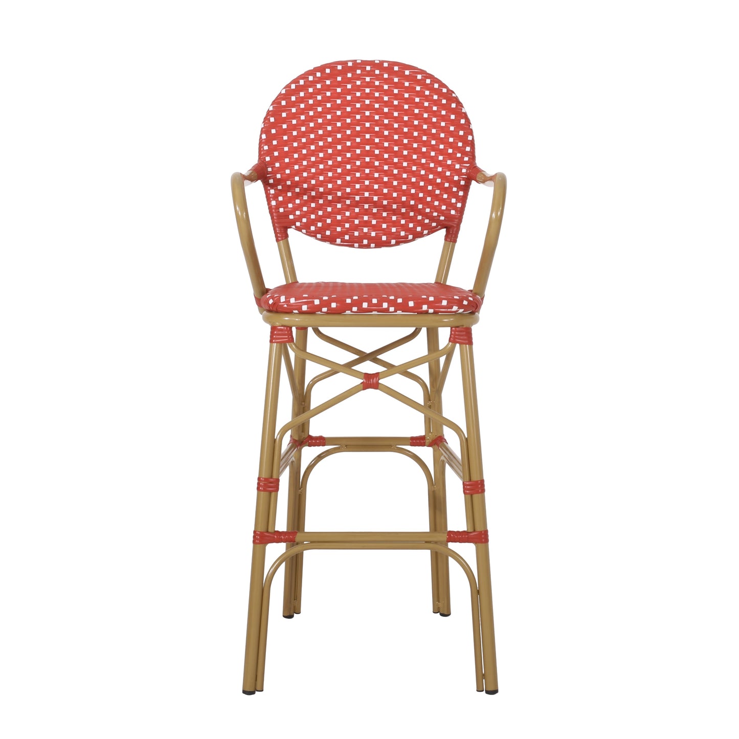 Outdoor Wicker and Aluminum 29.5" French Barstools, Set of 2