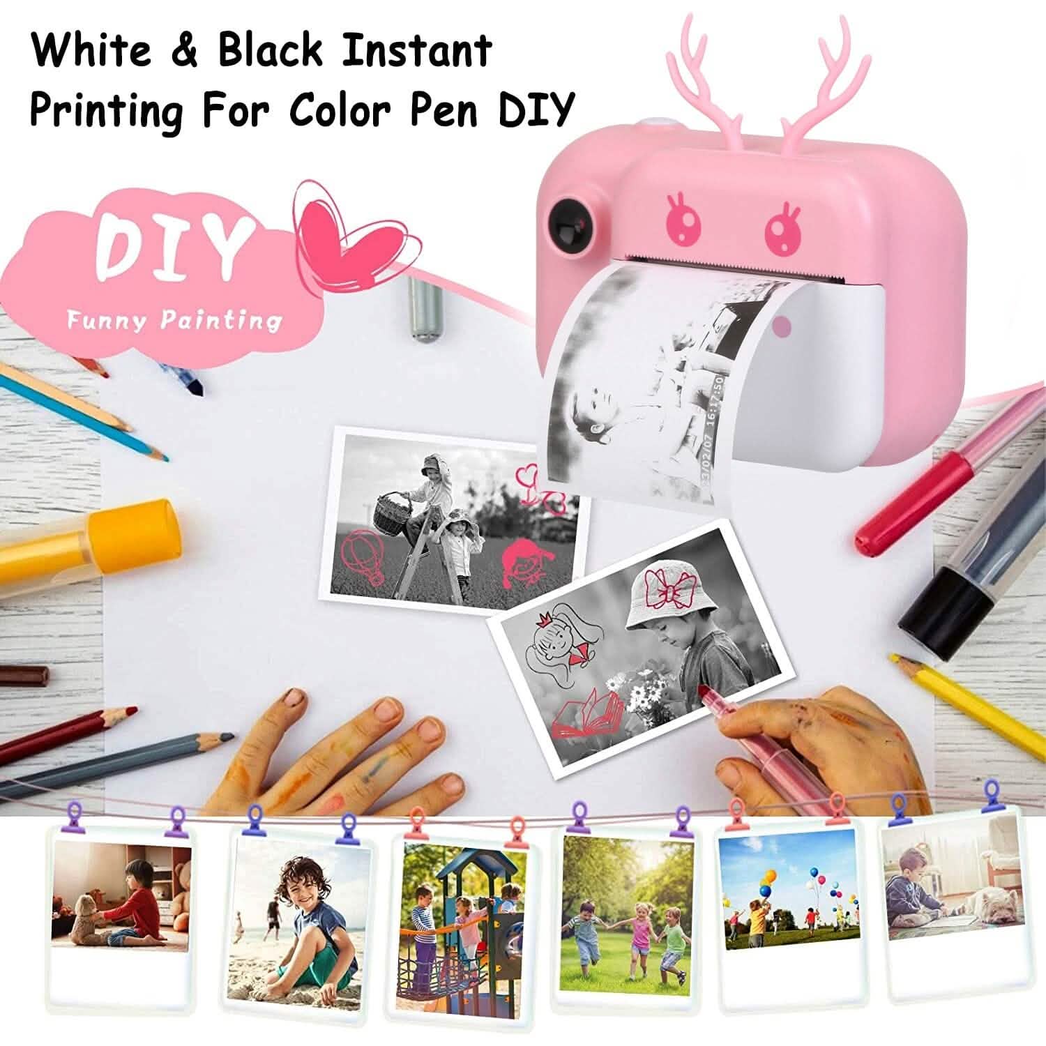 Zero Ink Selfie Camera 1080P HD Video Recorder with Dual Lens 3 Roll Print Papers
