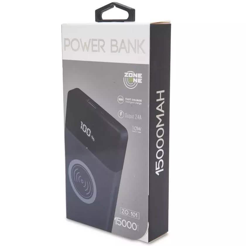 Batterie externe Zone One 15 000 mAh avec LED, double port USB et recharge sans fil