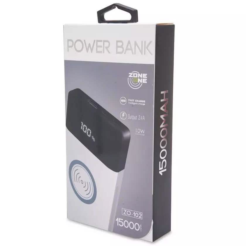 Batterie externe Zone One 15 000 mAh avec LED, double port USB et recharge sans fil