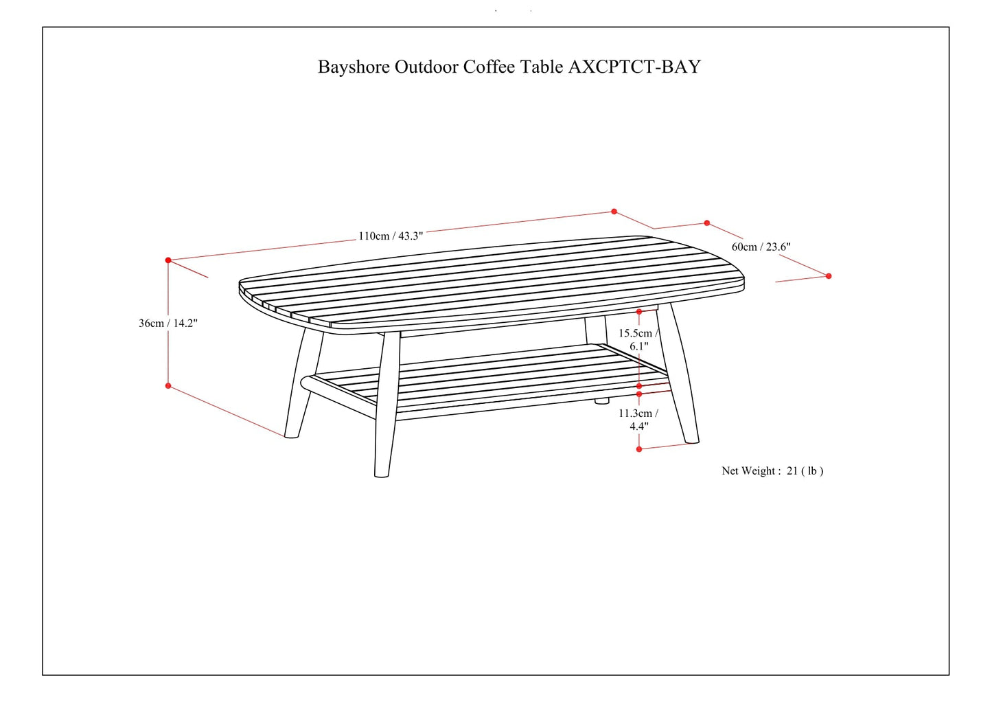 Bayshore Outdoor Coffee Table - Light Teak
