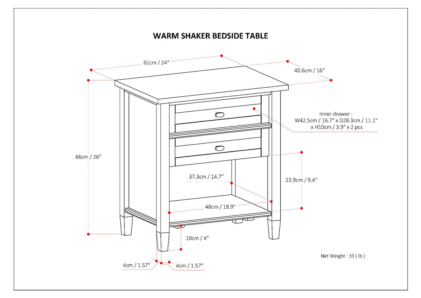 Warm Shaker Solid Wood Nightstand in Fog